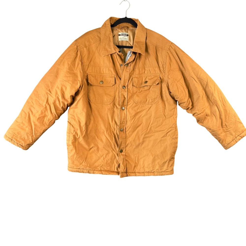 Open Trails Men's‎ Quilted Lined Canvas Work Jacket Brown Snap Front L Gorpcore